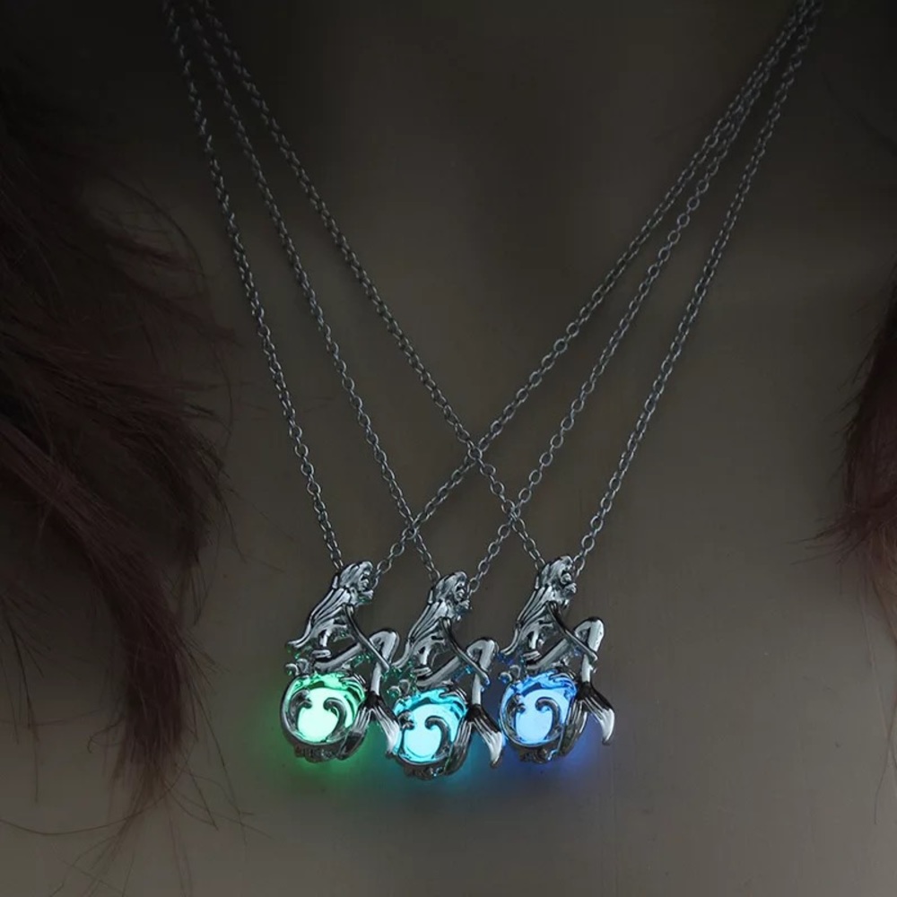 Glow In The Dark Mermaid Silver Necklace
